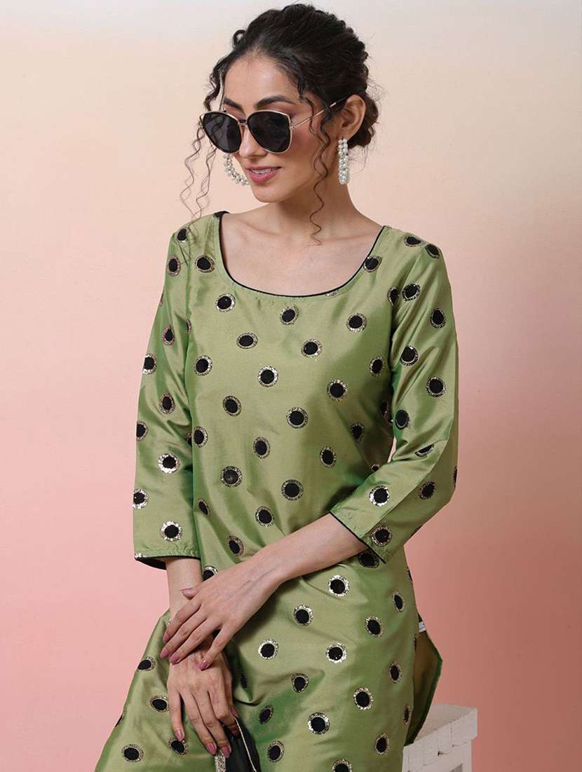 women printed three quarter sleeves kurta pant set with dupatta - 22578472 -  Standard Image - 1