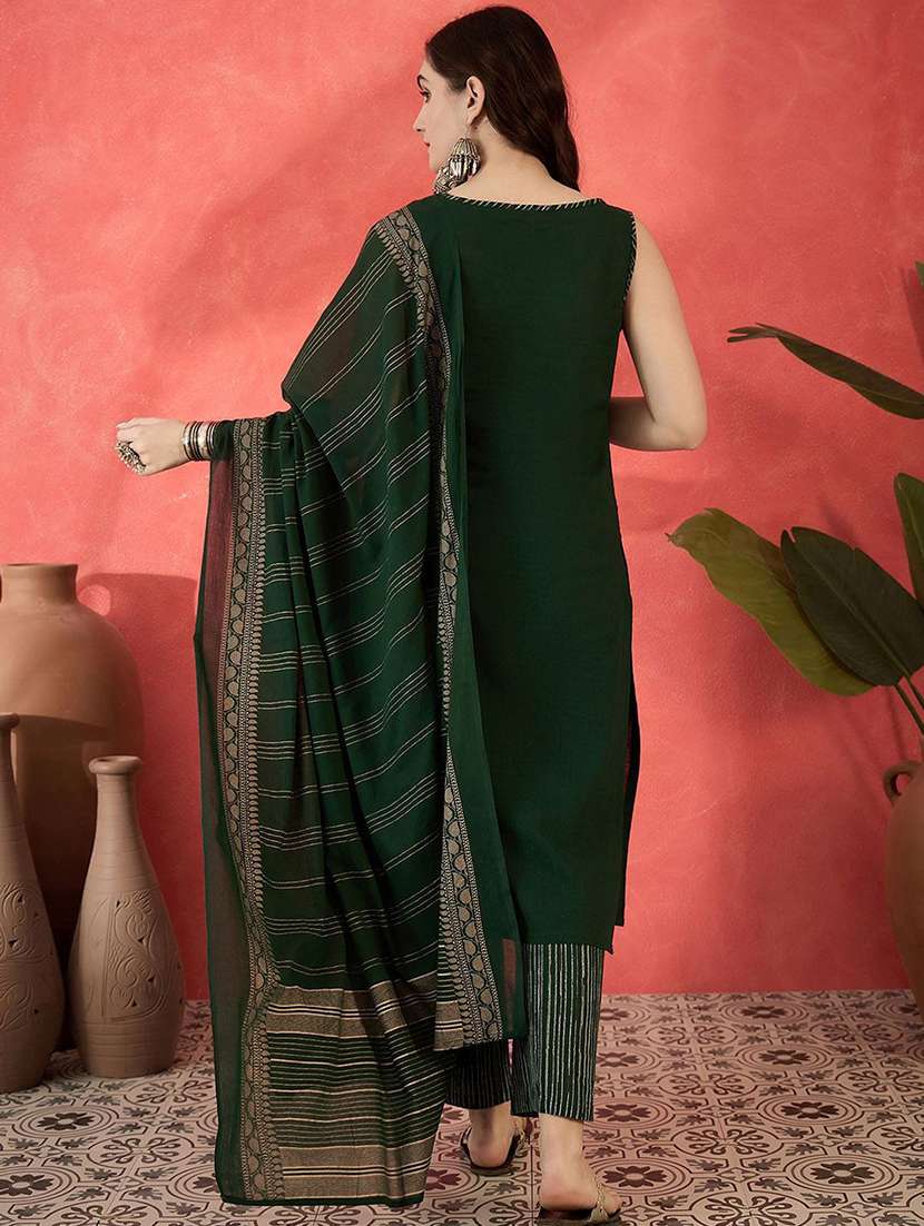 women solid sleeveless kurta pant set with dupatta - 22578473 -  Standard Image - 4