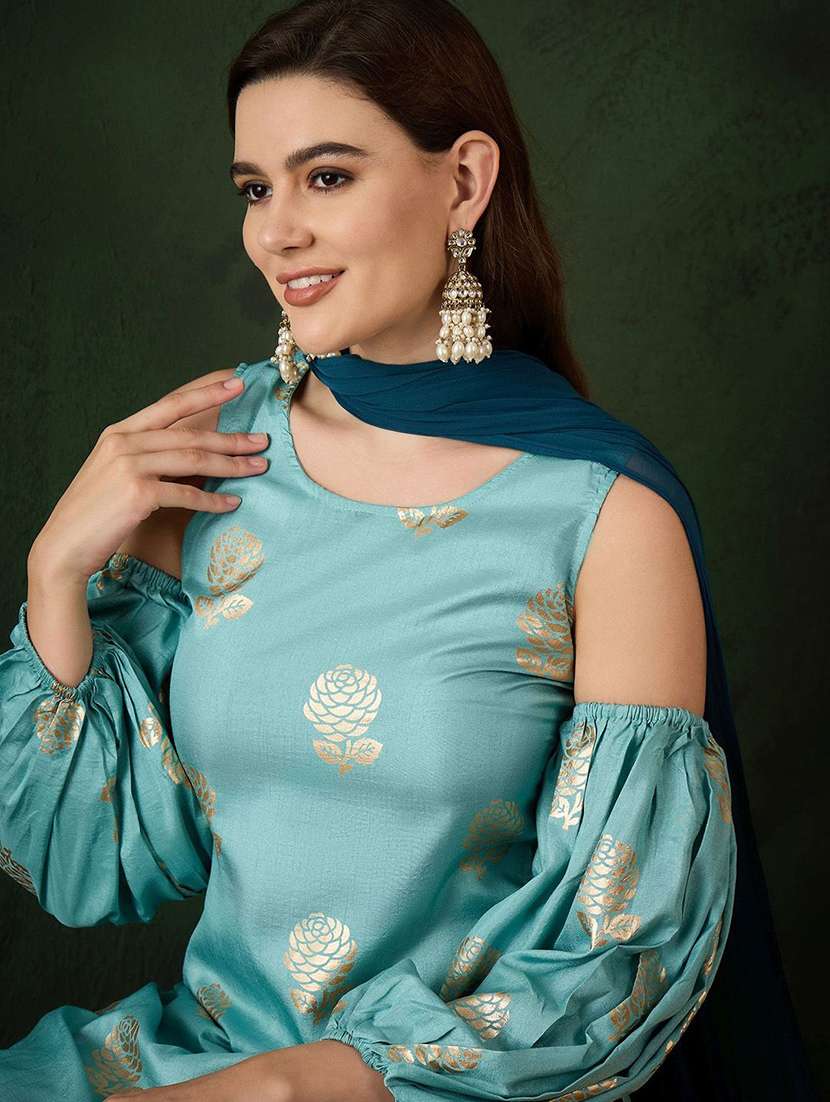 women printed cold shoulder kurta pant set with dupatta - 22578478 -  Standard Image - 1
