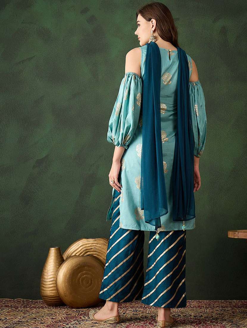 women printed cold shoulder kurta pant set with dupatta - 22578478 -  Standard Image - 4