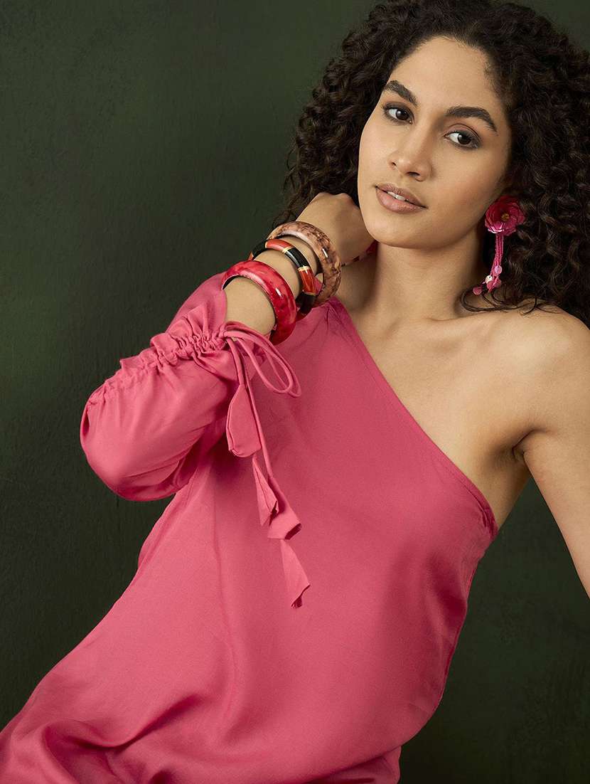 women solid one shoulder kurta palazzo fusion set - 22578480 -  Standard Image - 1