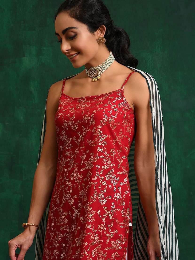 Women Printed Shoulder Strap Kurta And Palazzo Set With Dupatta - 22578493 -  Standard Image - 1