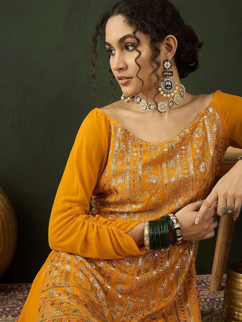 women embroidered three quarter sleeves kurta skirt set - 22578497 -  Standard Image - 1
