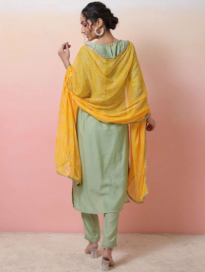 Women Embroidered Three Quarter Sleeves Kurta Pant Set With Dupatta - 22578510 -  Standard Image - 4