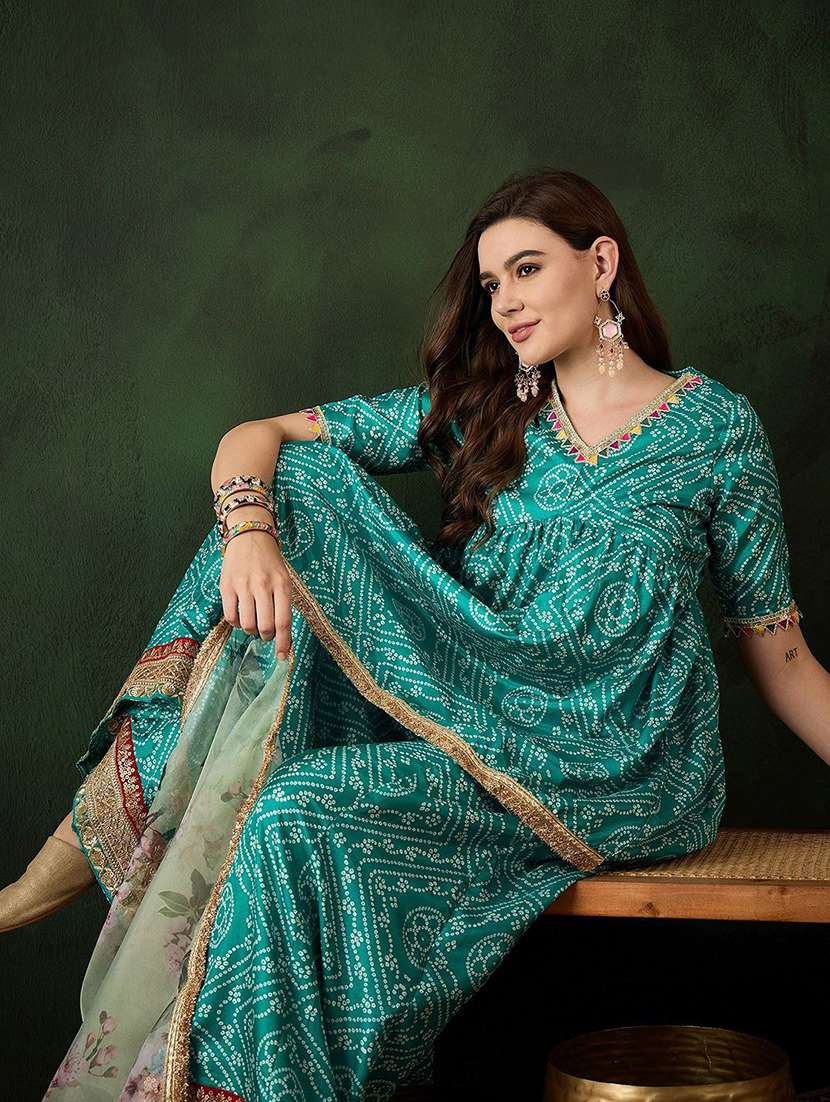 women printed short sleeves kurta palazzo set with dupatta - 22578511 -  Standard Image - 1