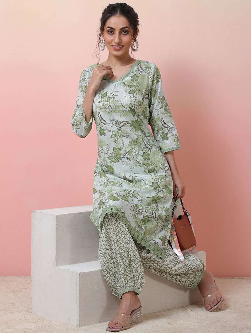 women printed three quarter sleeves kurta salwar set - 22578522 -  Standard Image - 4