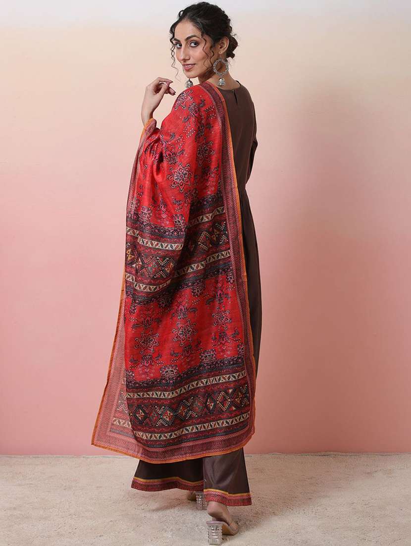 women printed three quarter sleeves kurta palazzo set with dupatta - 22578526 -  Standard Image - 4