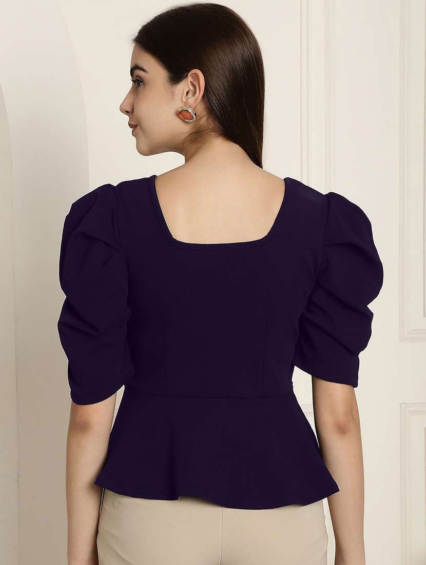 women solid puff sleeves peplum top - 22578875 -  Standard Image - 4