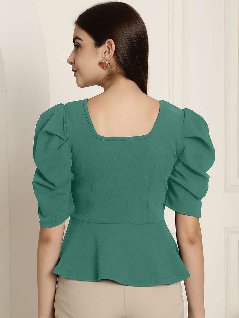 women solid puff sleeves peplum top - 22578876 -  Standard Image - 4