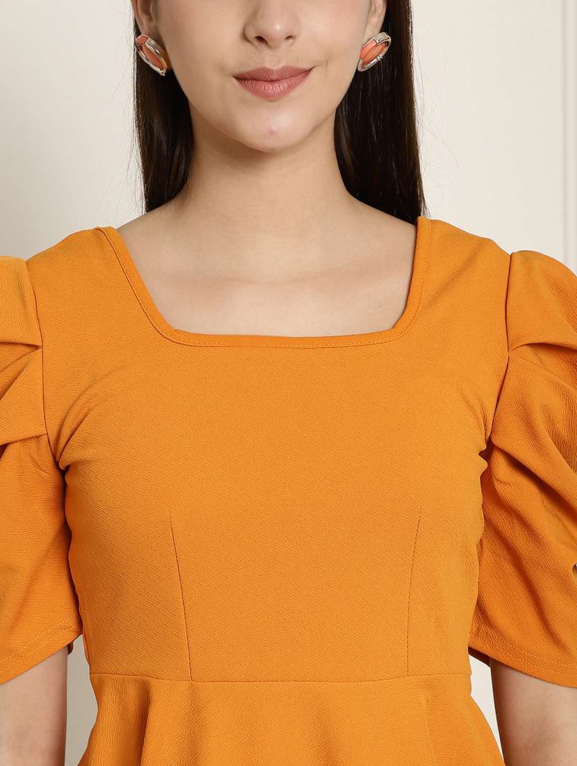 women solid puff sleeves peplum top - 22578878 -  Standard Image - 1