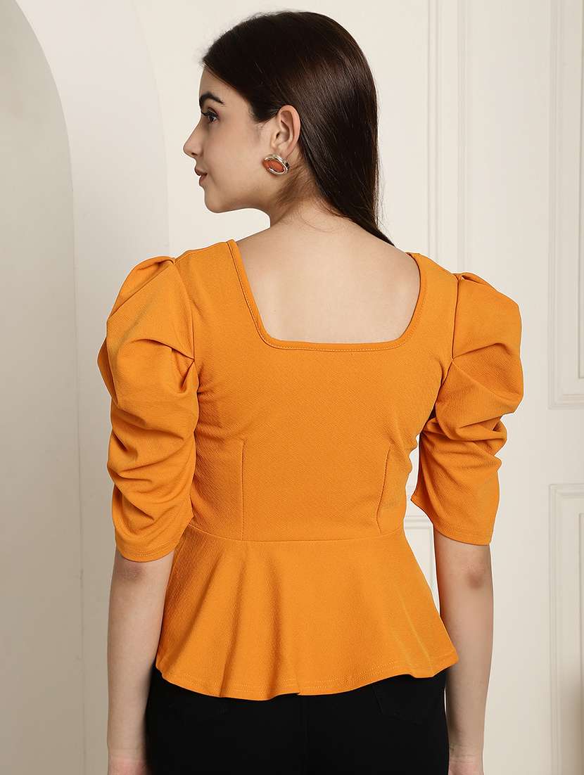 women solid puff sleeves peplum top - 22578878 -  Standard Image - 4