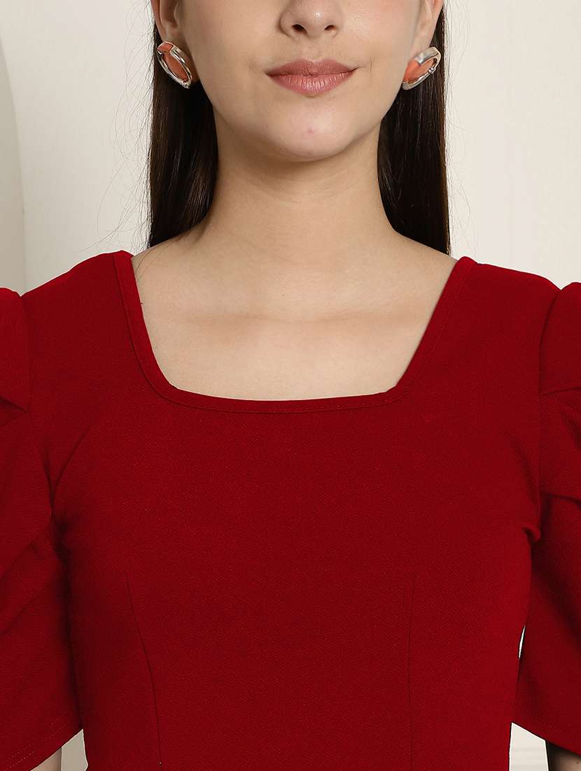 women solid puff sleeves peplum top - 22578879 -  Standard Image - 1