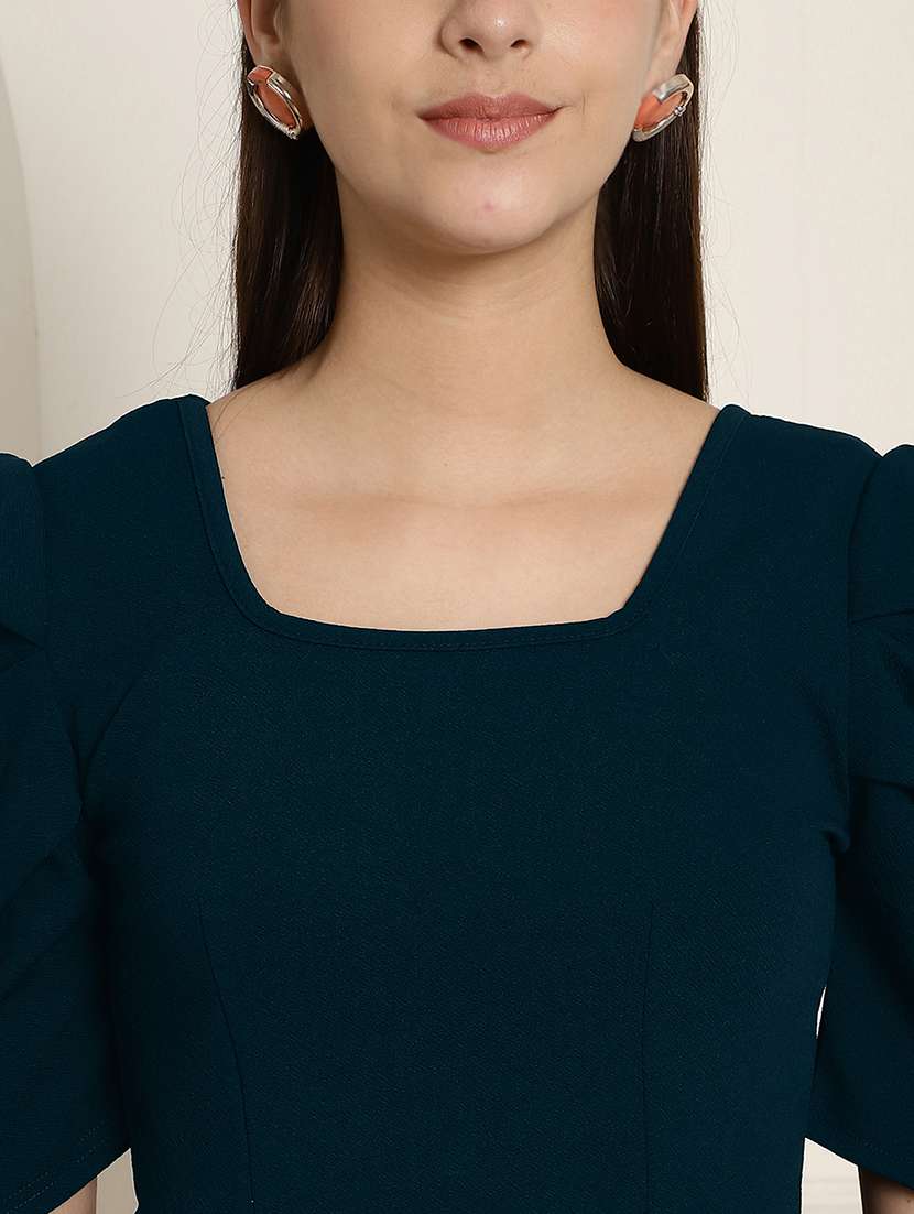 women solid puff sleeves peplum top - 22578881 -  Standard Image - 1