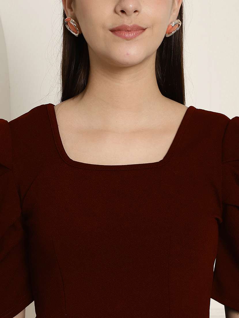 women solid puff sleeves peplum top - 22578882 -  Standard Image - 1