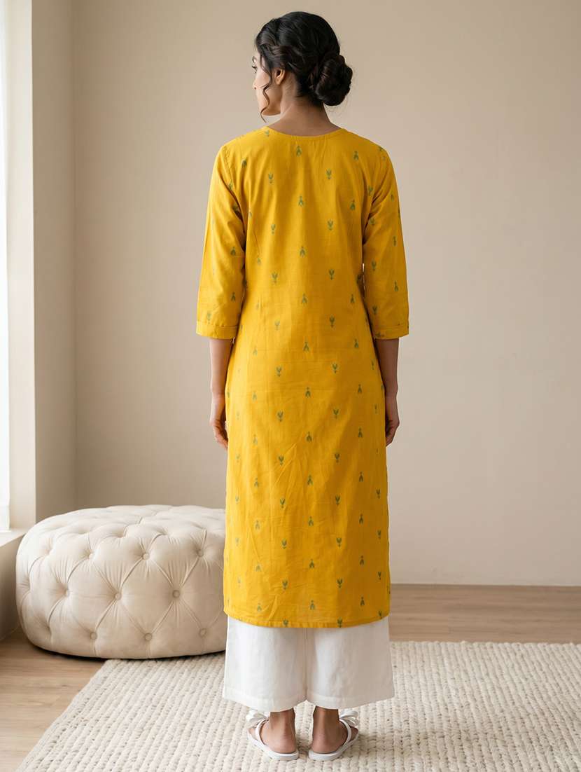 Women Printed Three Quarter Sleeves Straight Kurta - 22578884 -  Standard Image - 4