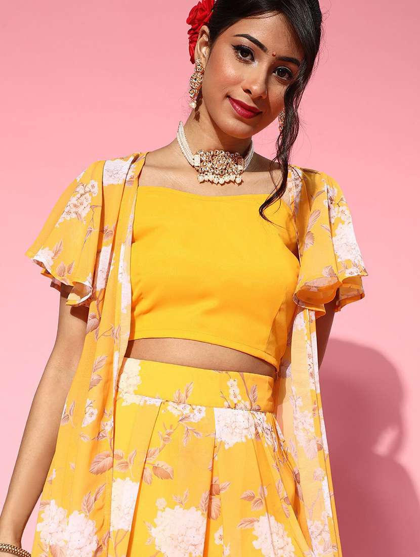 women printed flared sleeves fusion set - 22579053 -  Standard Image - 1