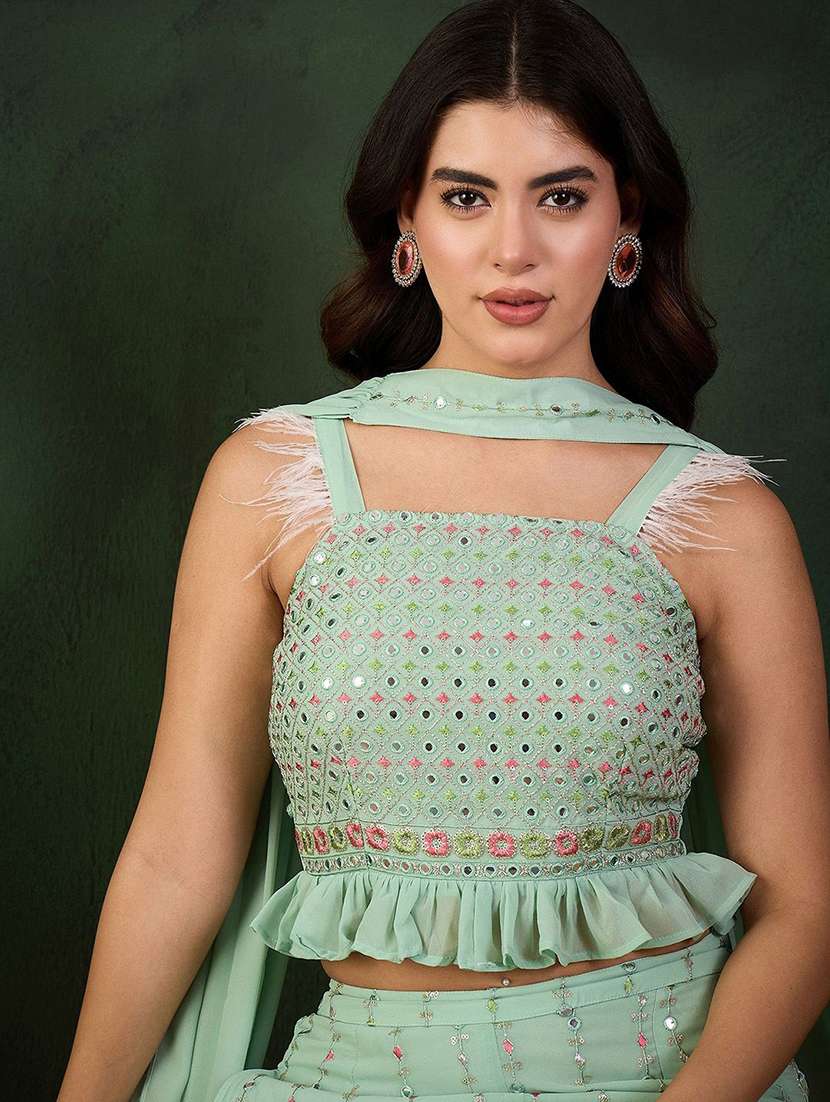 women embroidered sleeveless fusion set - 22579054 -  Standard Image - 1