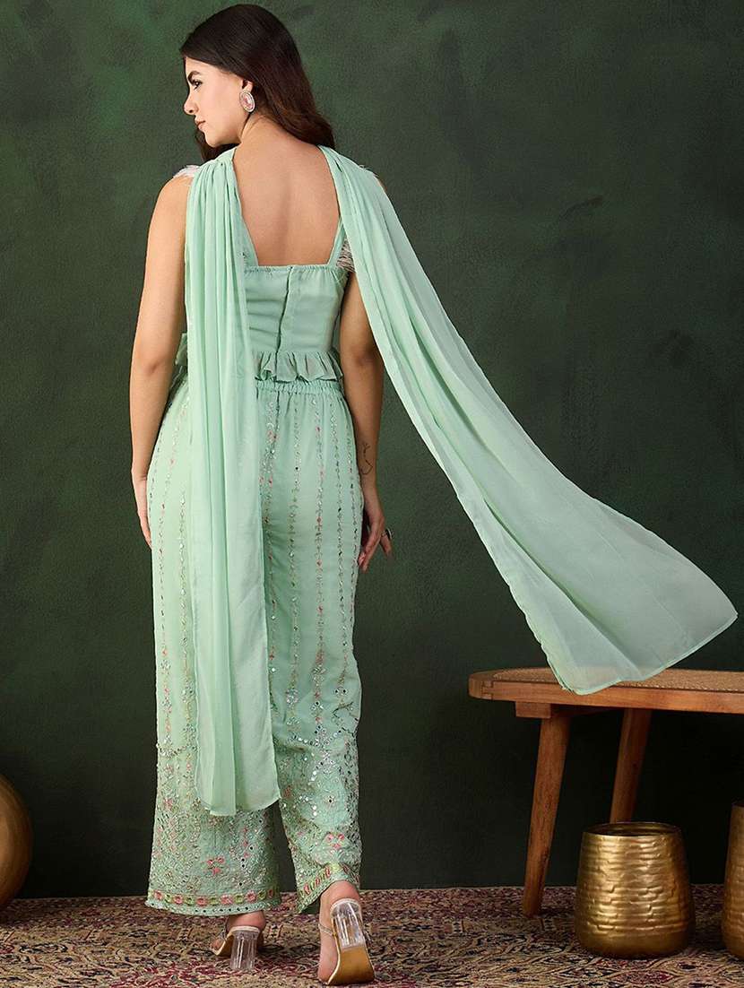 women embroidered sleeveless fusion set - 22579054 -  Standard Image - 4