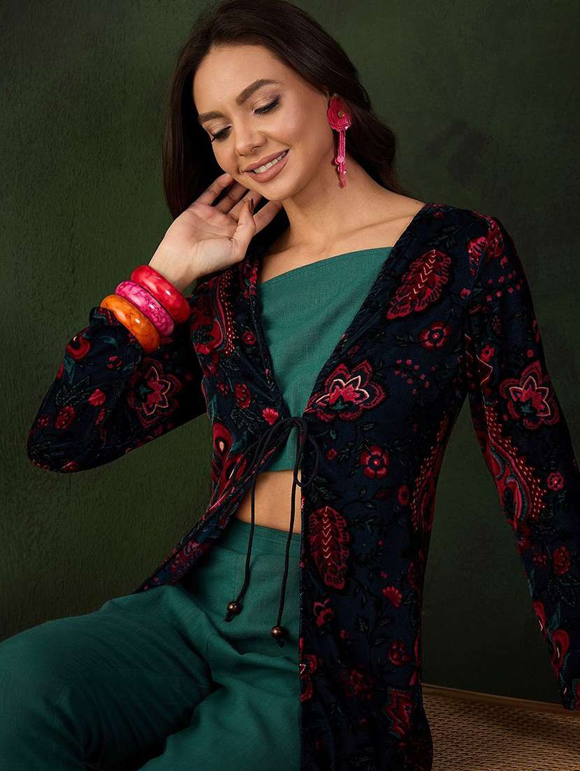 women printed long sleeves fusion set - 22579055 -  Standard Image - 1