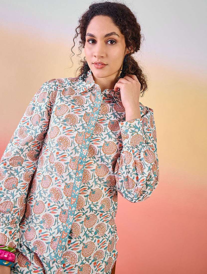 Women Printed Long Sleeves Shirt And Trouser Set - 22579062 -  Standard Image - 1