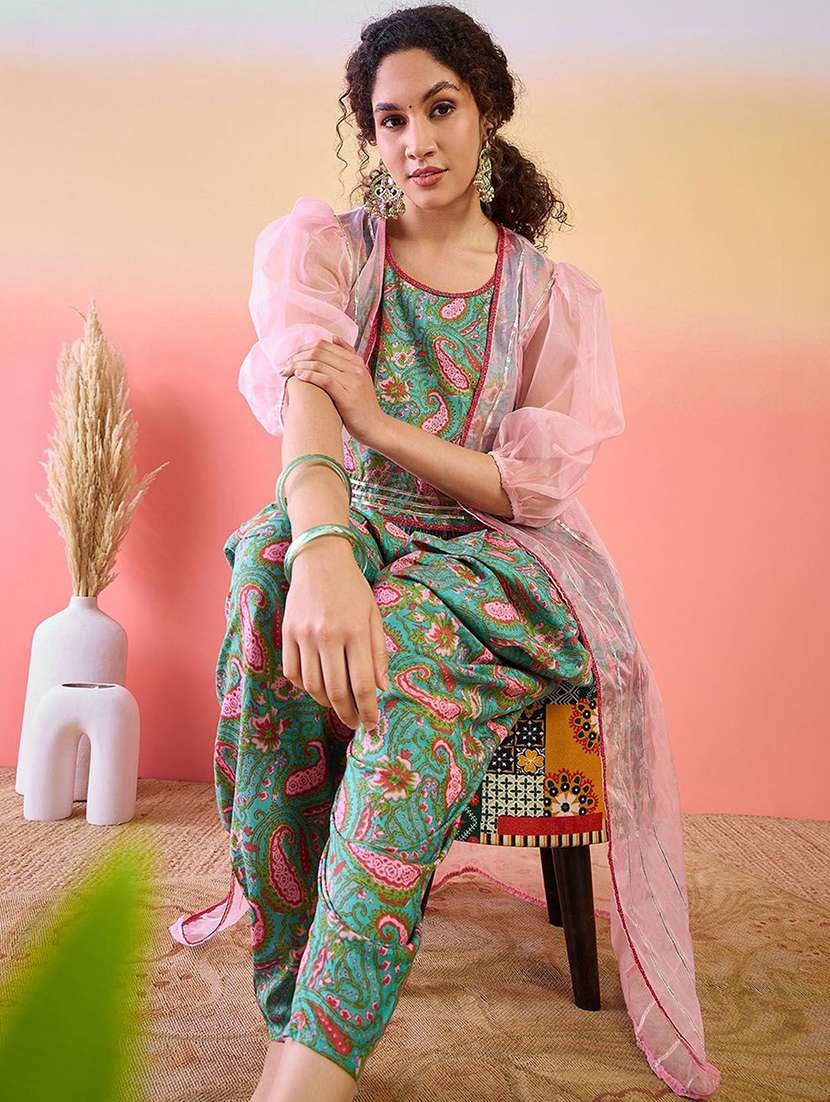 women printed sleeveless fusion set - 22579063 -  Standard Image - 1