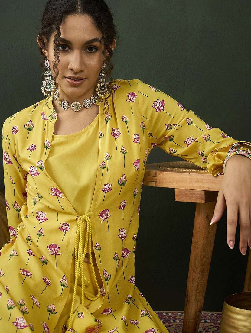 women printed bell sleeves fusion set - 22579066 -  Standard Image - 1
