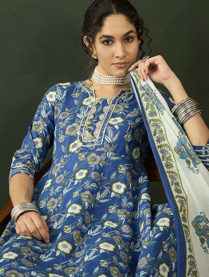 women printed three quarter sleeves kurta dupatta set - 22579114 -  Standard Image - 1