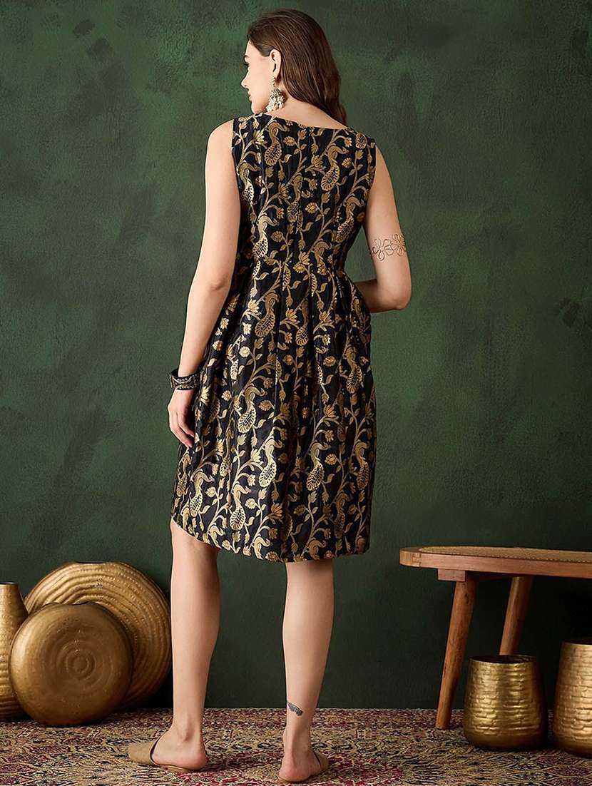 women self design sleeveless fit and flare dress - 22579115 -  Standard Image - 4