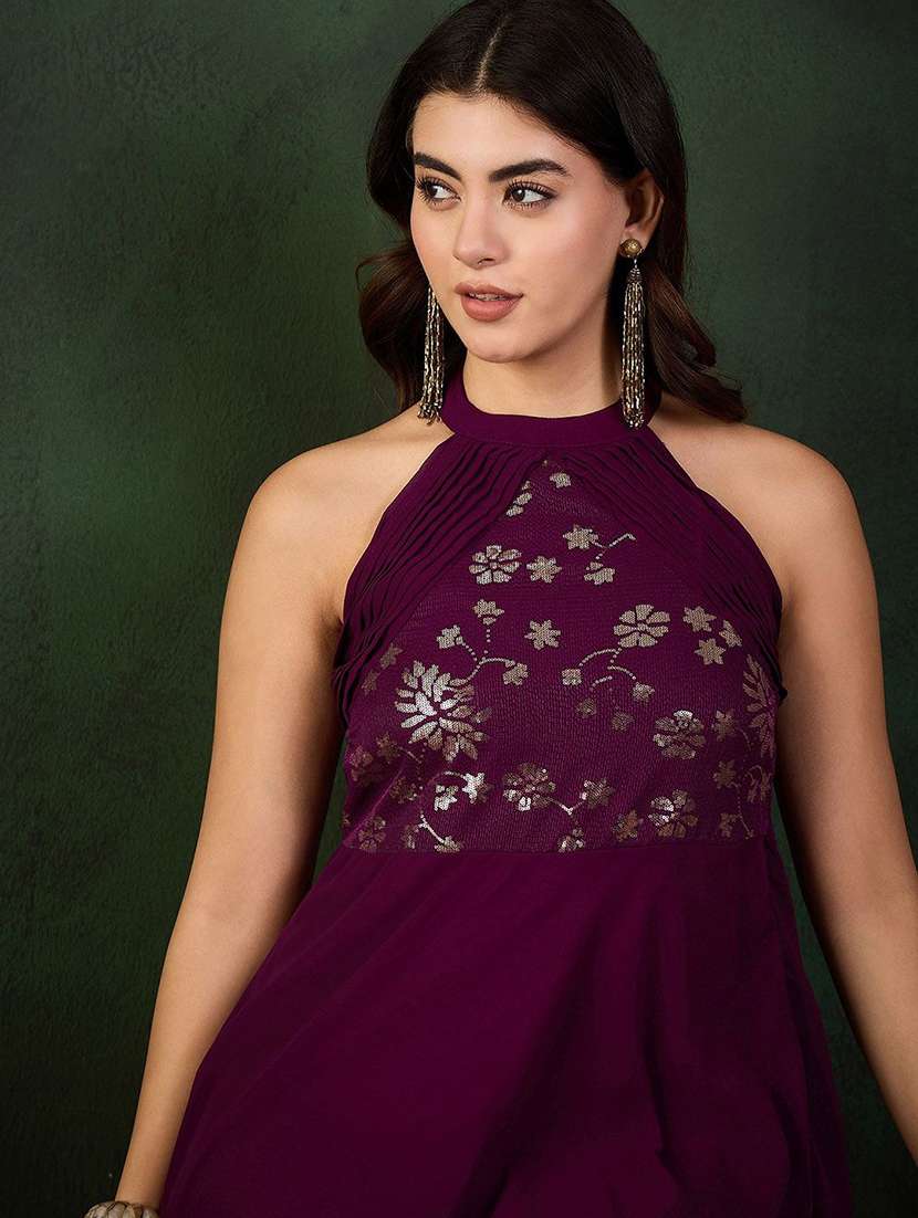 women embroidered halter neck fit and flare dress - 22579121 -  Standard Image - 1