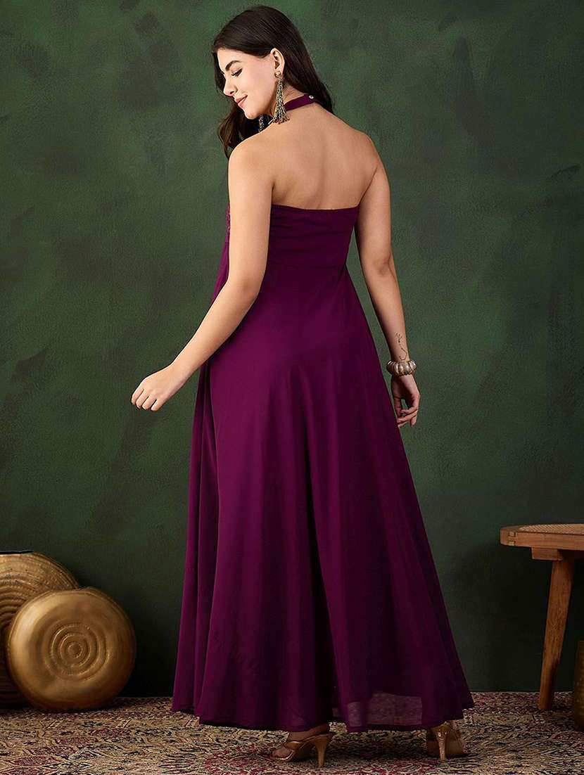 women embroidered halter neck fit and flare dress - 22579121 -  Standard Image - 4