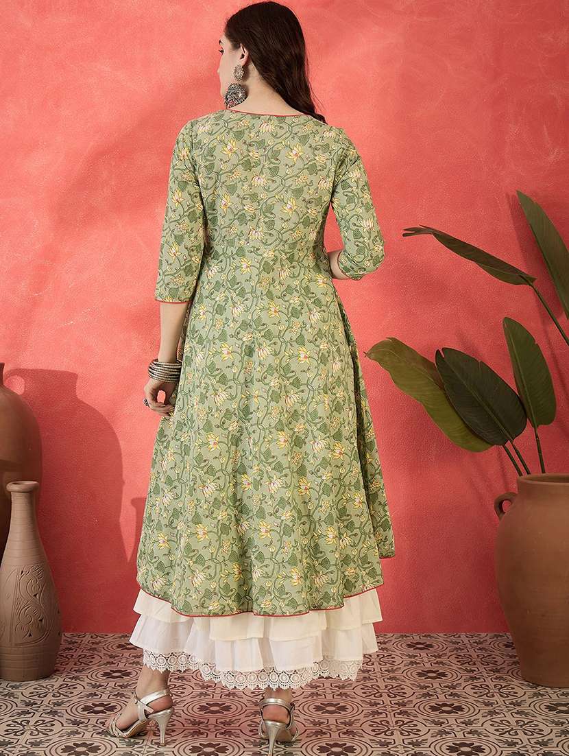 Women Printed Three Quarter Sleeves Layered Dress - 22579131 -  Standard Image - 4