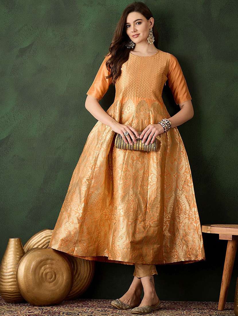 women self design three quarter sleeves anarkali kurta