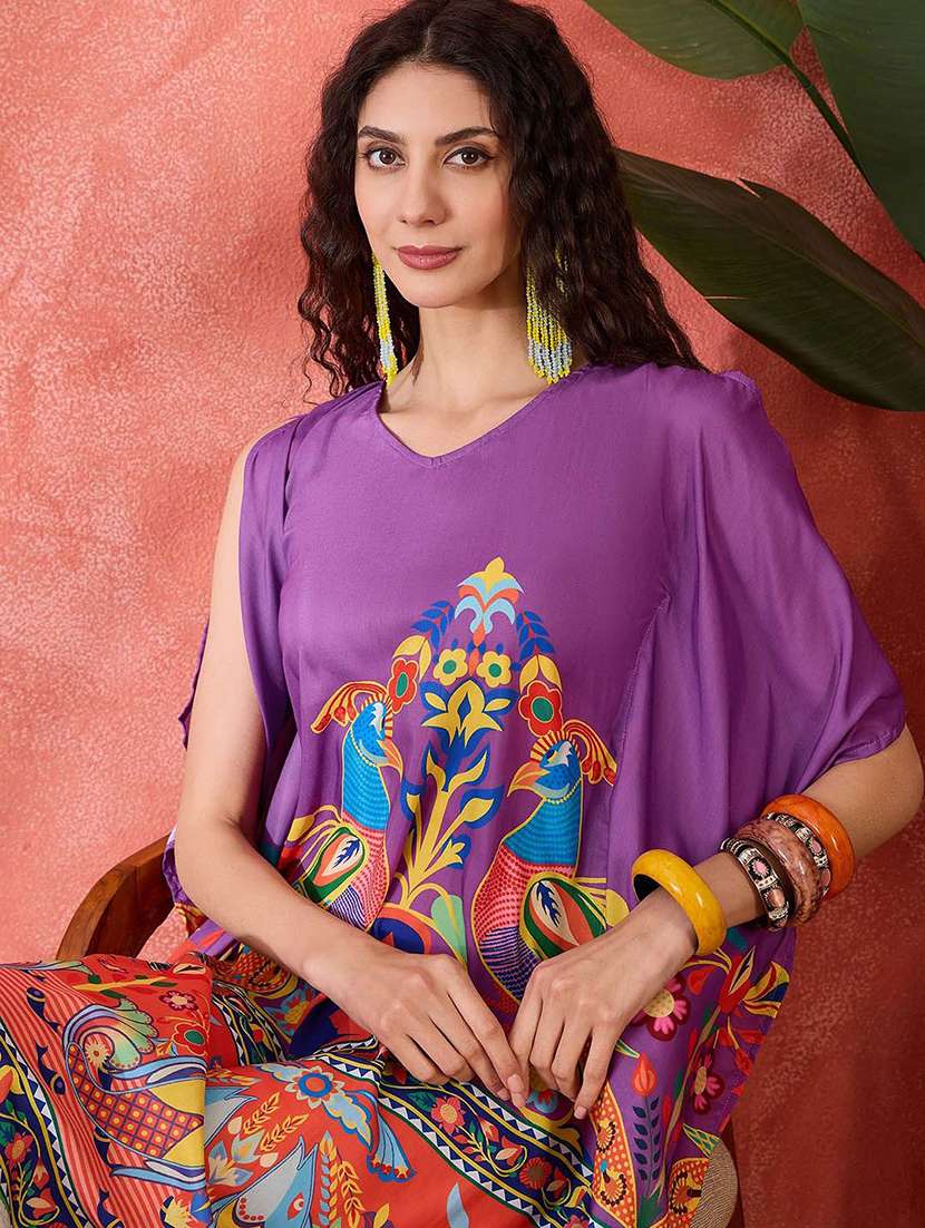 women printed v neck kaftan dress - 22579139 -  Standard Image - 1