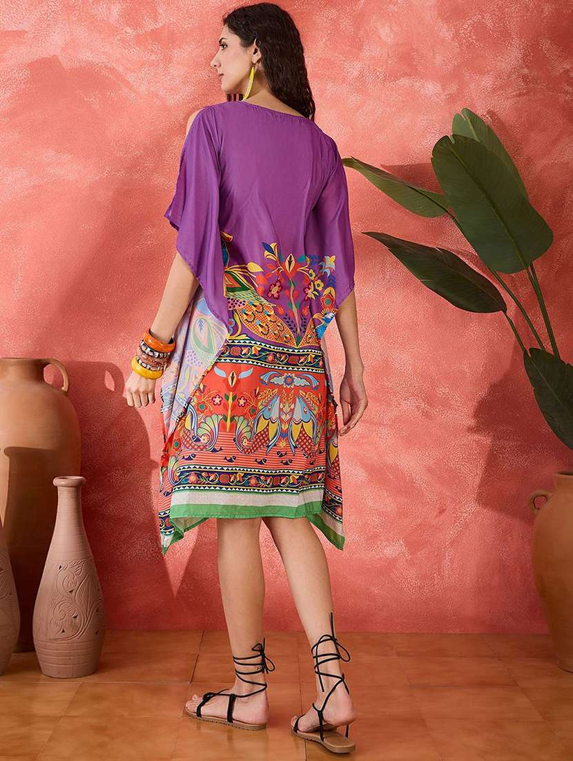 women printed v neck kaftan dress - 22579139 -  Standard Image - 4