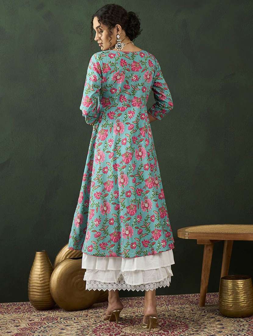 Women Printed Three Quarter Sleeves Layered Dress - 22579150 -  Standard Image - 4
