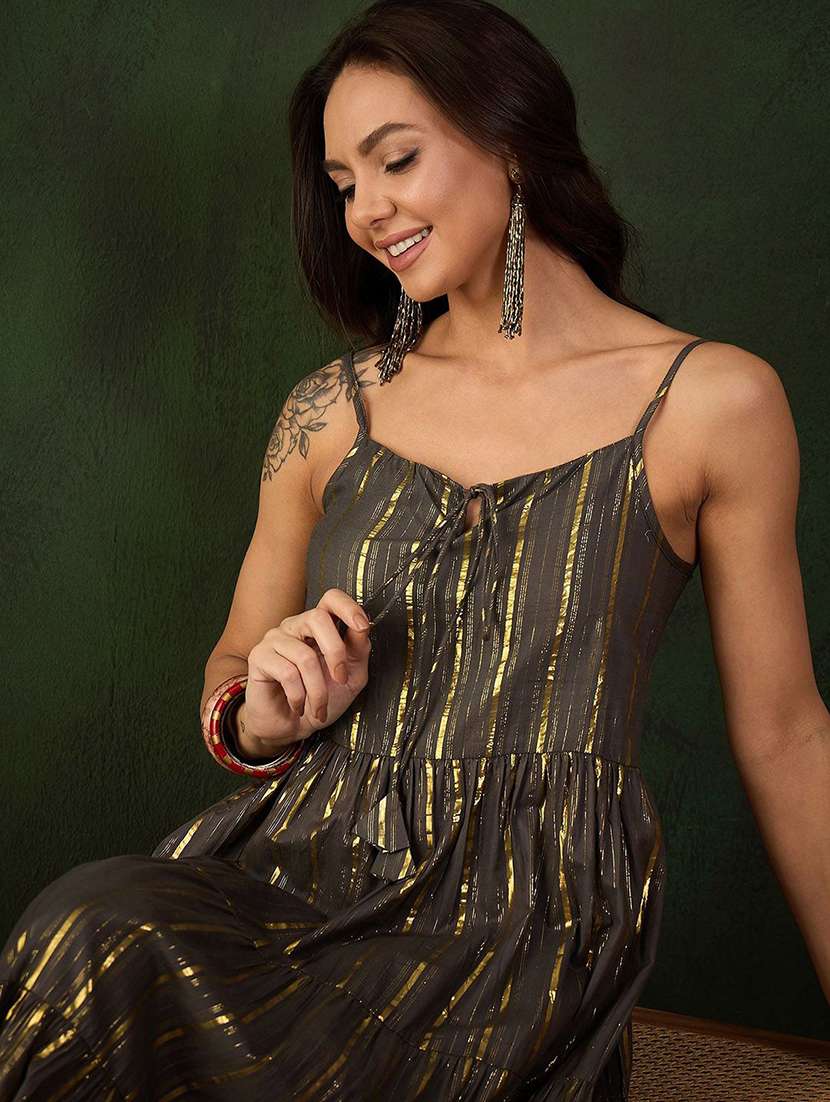 Women Self Design Shoulder Strap Tiered Dress - 22579155 -  Standard Image - 1
