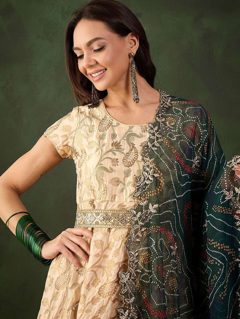 women self design short sleeves kurta dupatta set - 22579175 -  Standard Image - 1