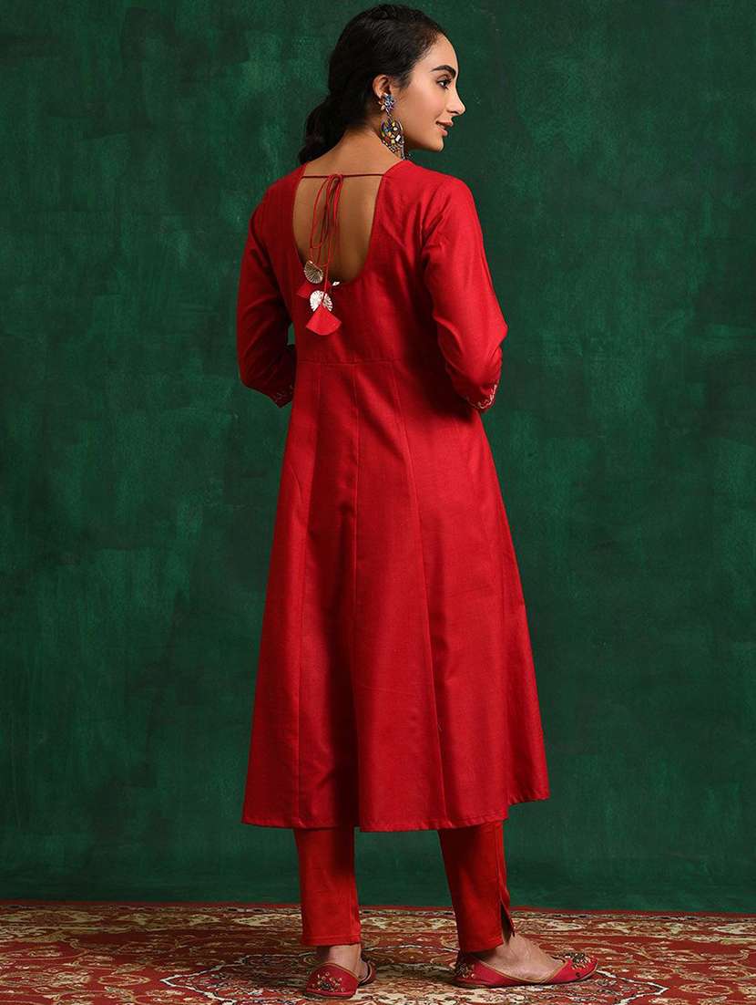 women solid with work three quarter sleeve anarkali kurta - 22579182 -  Standard Image - 4