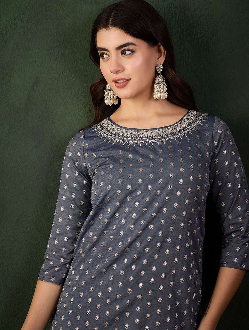 women self design three quarter sleeve straight kurta - 22579183 -  Standard Image - 1