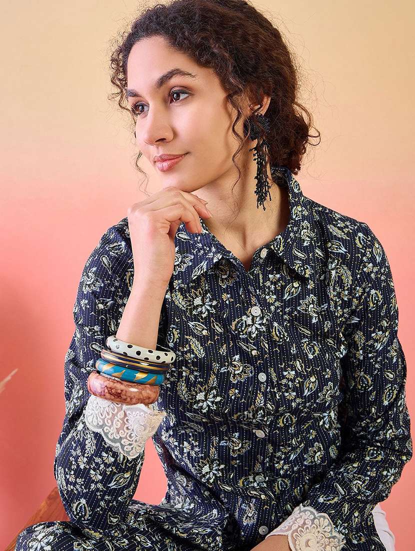 women printed long sleeve high-low kurta  - 22579185 -  Standard Image - 1