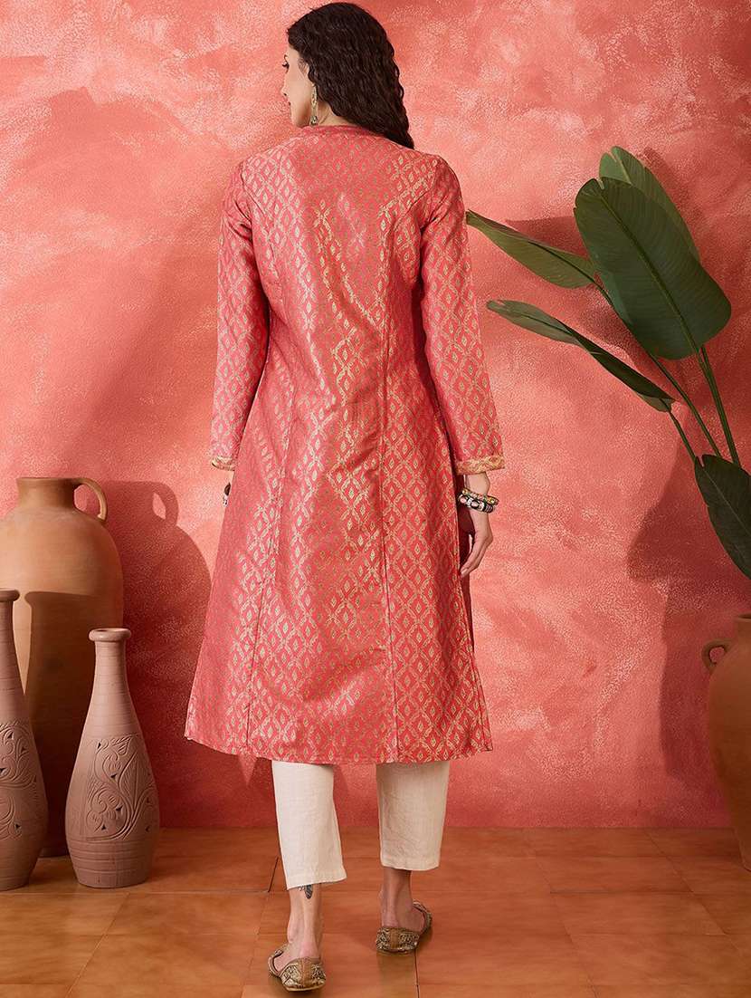 Women Self Design Long Sleeves Kurta With Jacket - 22579186 -  Standard Image - 4