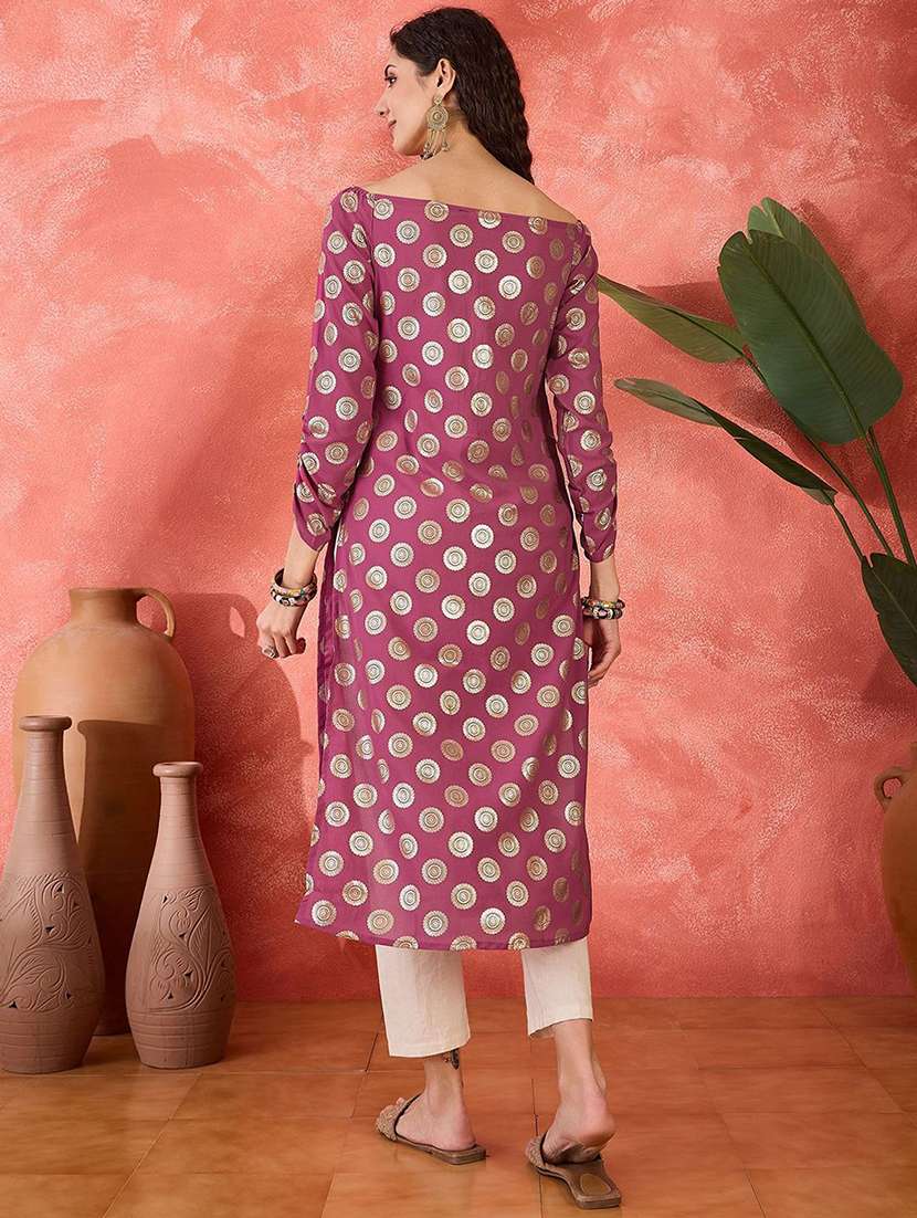 women printed three quarter sleeves straight kurta - 22579187 -  Standard Image - 4
