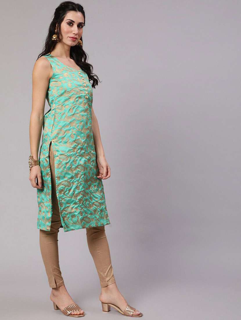 Women Self Design Sleeveless Straight Kurta - 22579197 -  Standard Image - 4