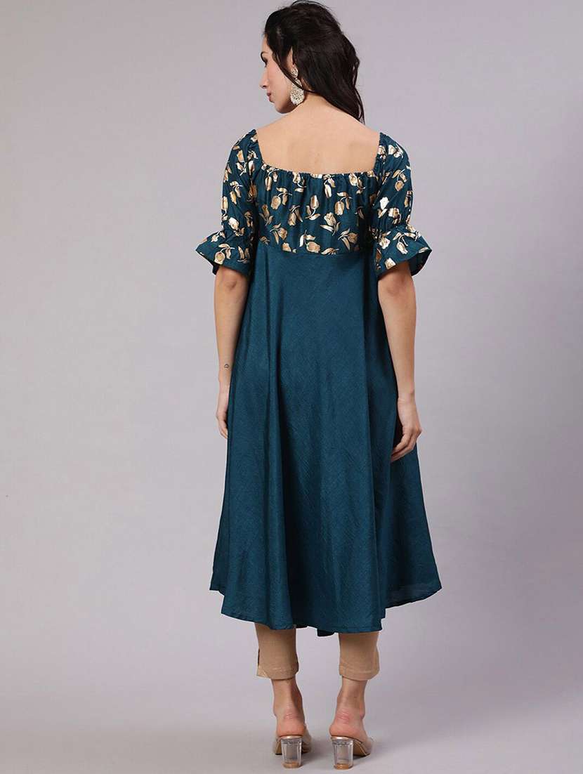 women printed short sleeves flared kurta - 22579198 -  Standard Image - 4