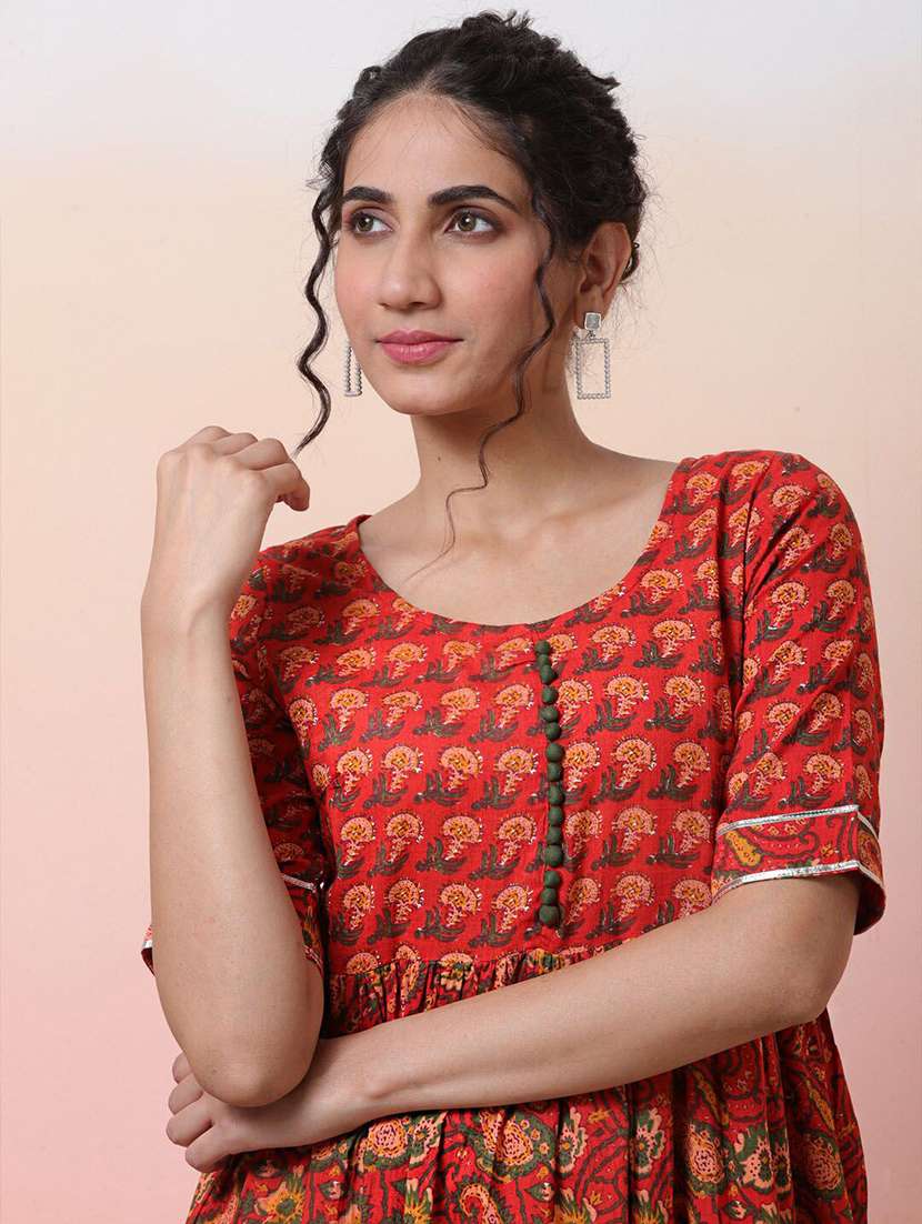 women printed short sleeve a-line kurta - 22579199 -  Standard Image - 1