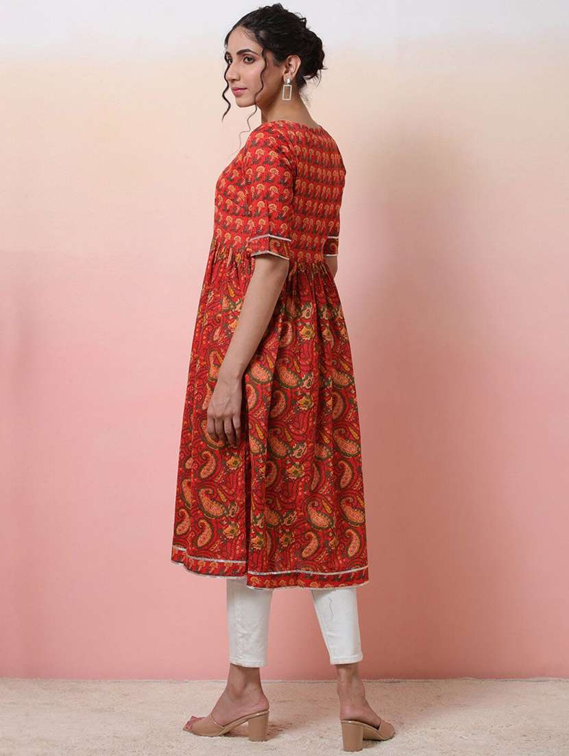 women printed short sleeve a-line kurta - 22579199 -  Standard Image - 4