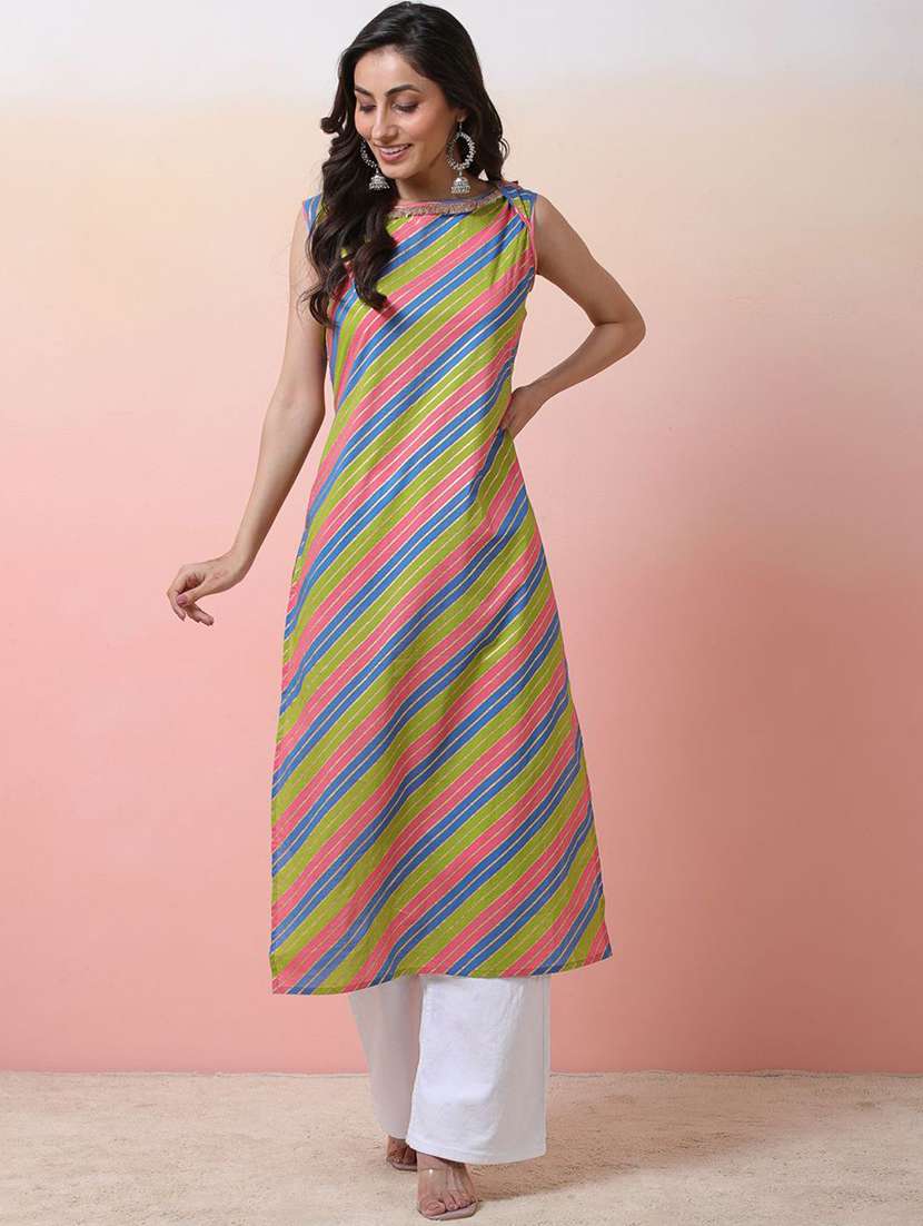 women printed sleeveless straight kurta