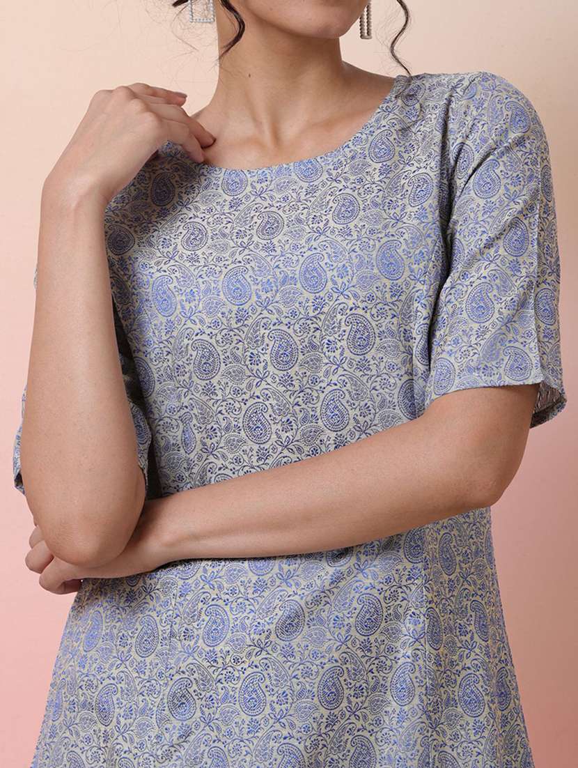 Women Paisley Three Quarter Sleeve A-line Kurta - 22579207 -  Standard Image - 1