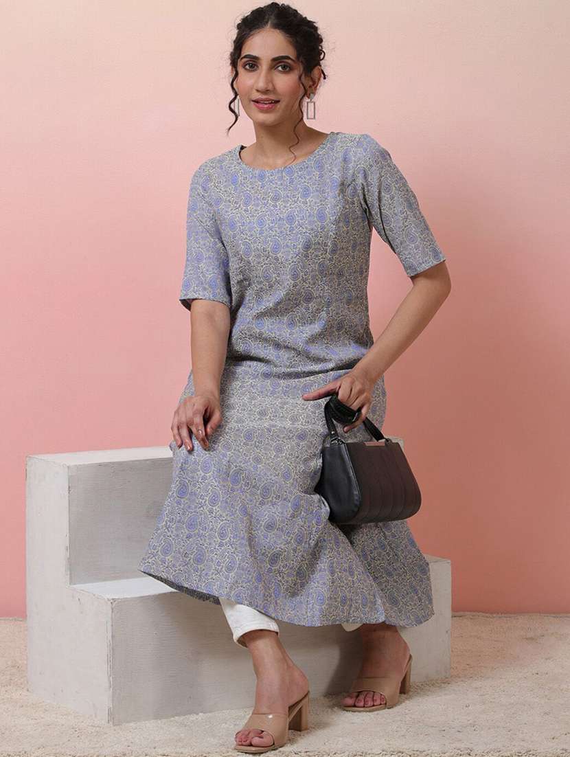 Women Paisley Three Quarter Sleeve A-line Kurta - 22579207 -  Standard Image - 4
