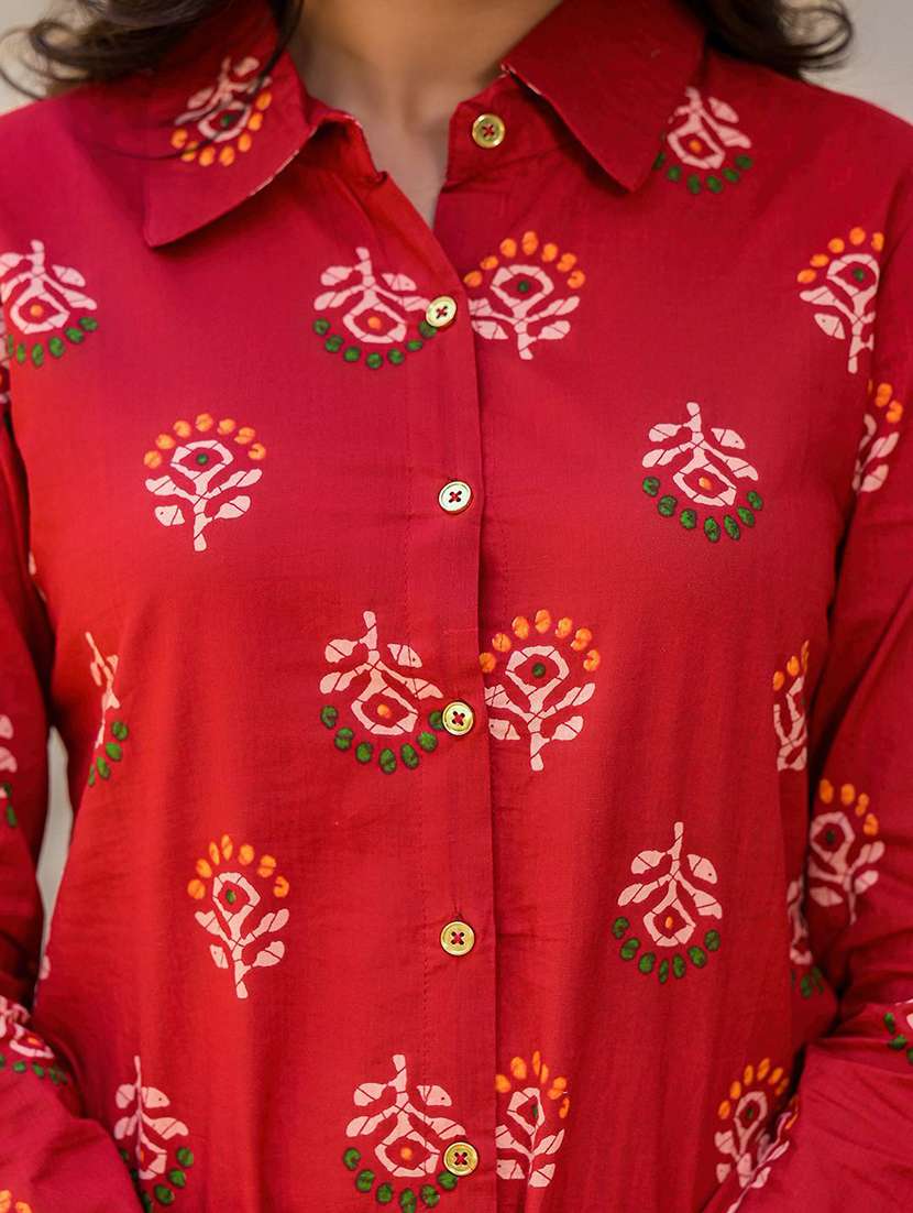 women printed long sleeve high-low kurta  - 22579211 -  Standard Image - 1